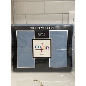 Vintage Stevens Color Classics Full Flat Sheet Percale Blue‎ Frost New Sealed